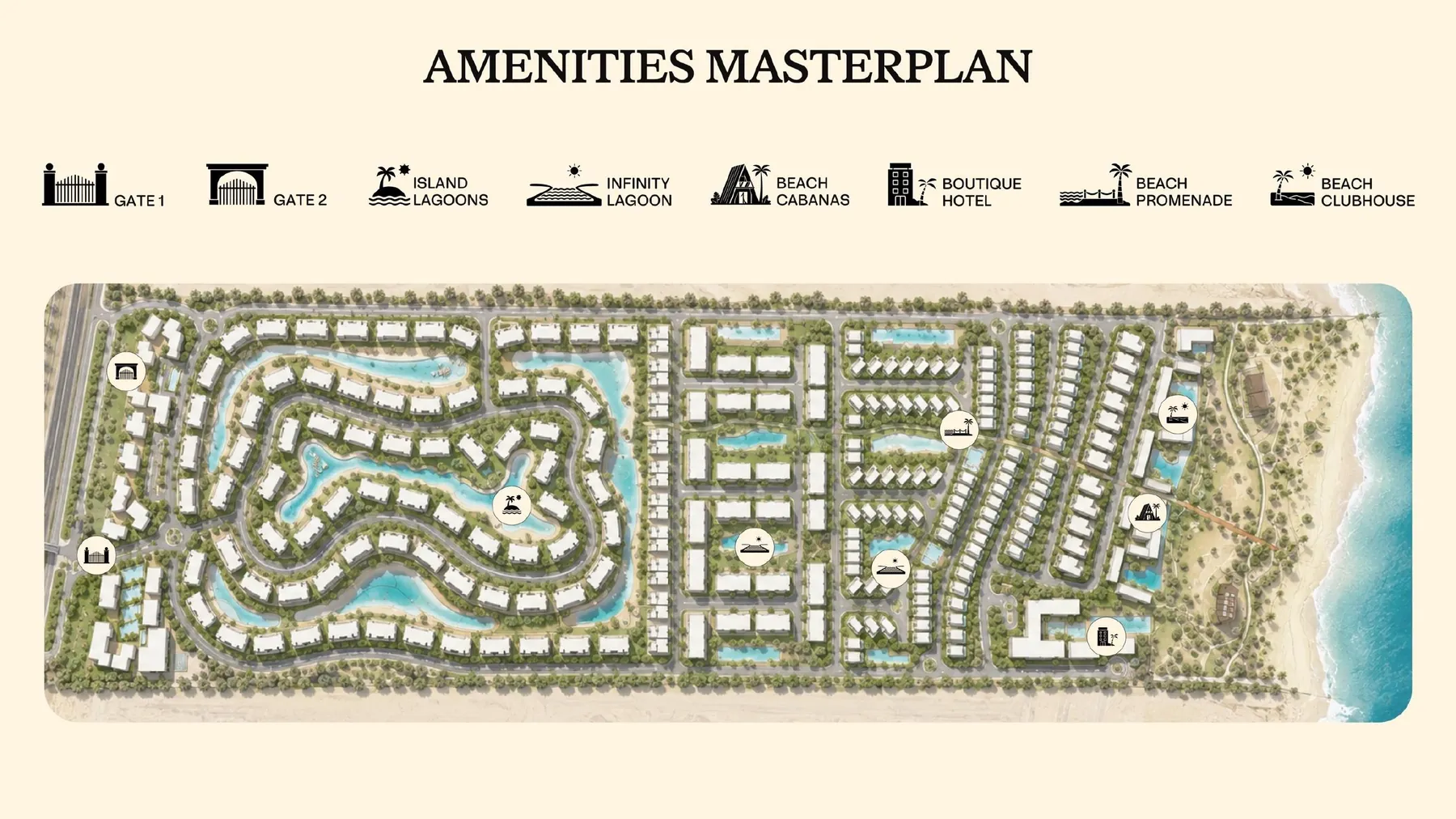 Facilities map of C North Ras El Hekma with gates, lagoons and clubhouse