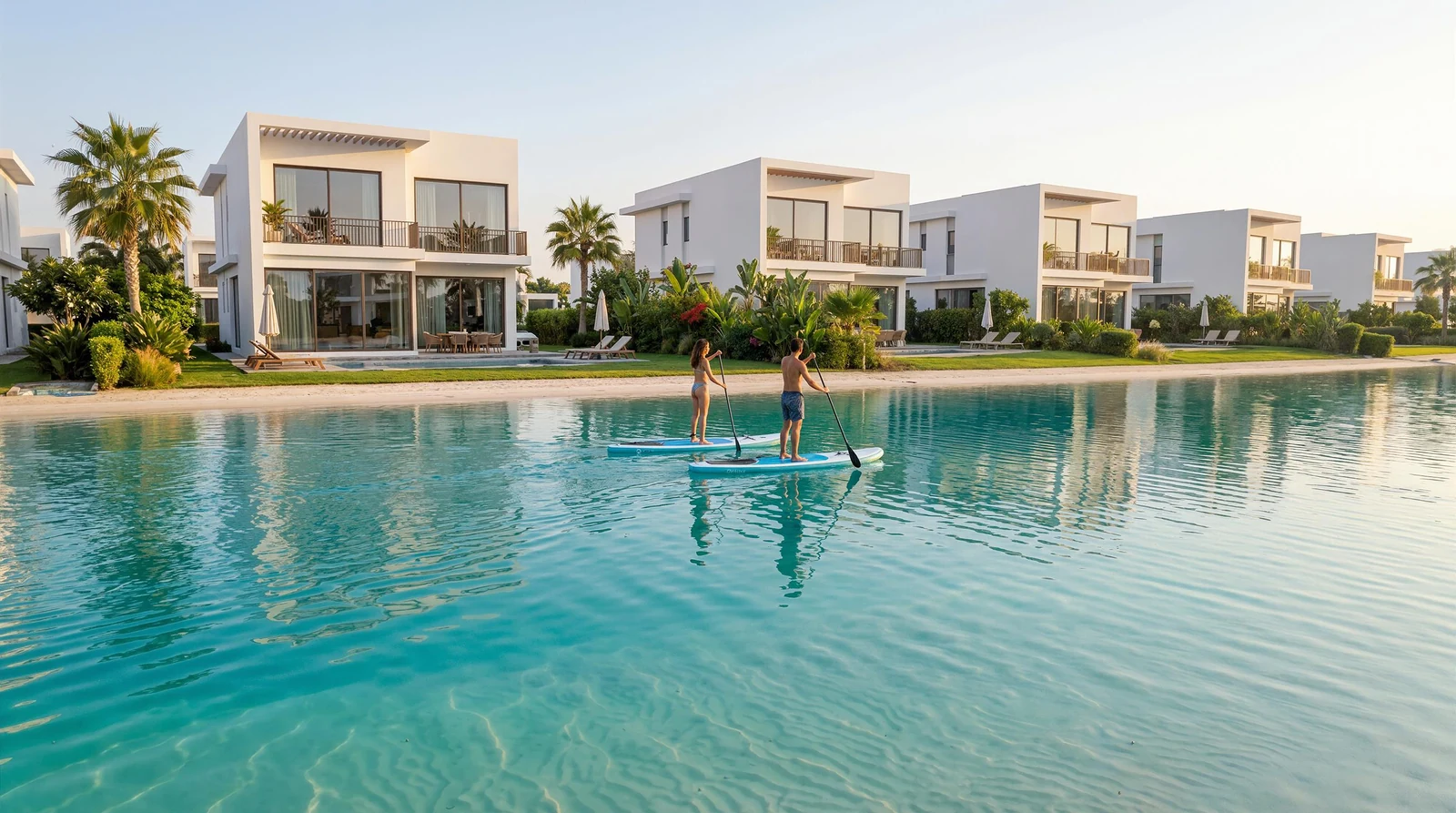 Paddleboarding on the crystal lagoon at C North Ras El Hekma